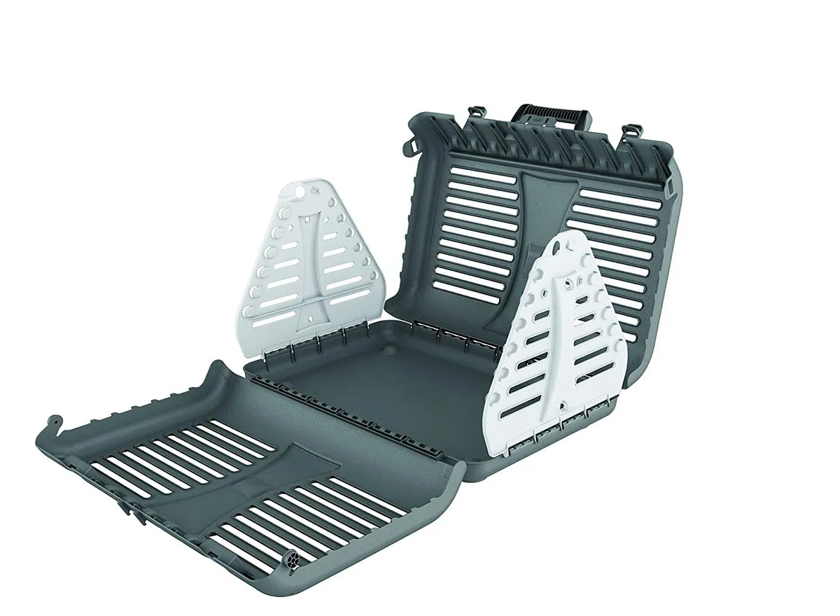 Rotho MyPet Toby Caja de transporte plegable para gatos, perros pequeños y animales pequeños, Plástico (PP) sin BPA, antracita/blanco, (53.4 x 42.5 x 12.4 cm)