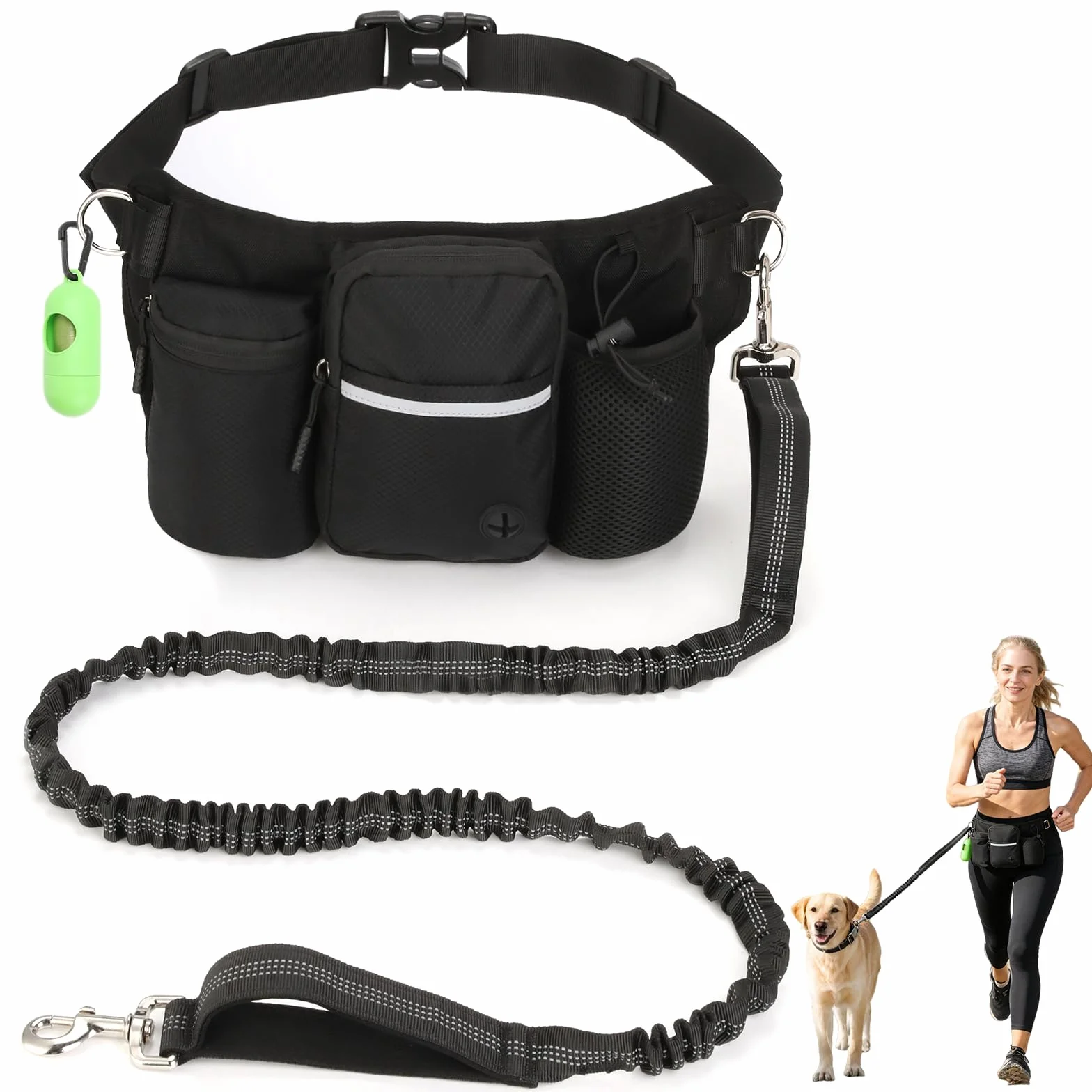 VINATO Riñonera para Perros con Correa Elástica Integrada y Dispensador de Bolsas,Bolsa de Golosinas Impermeable Multifuncional para Adiestramiento y Paseos – para Perros Pequeños y Medianos