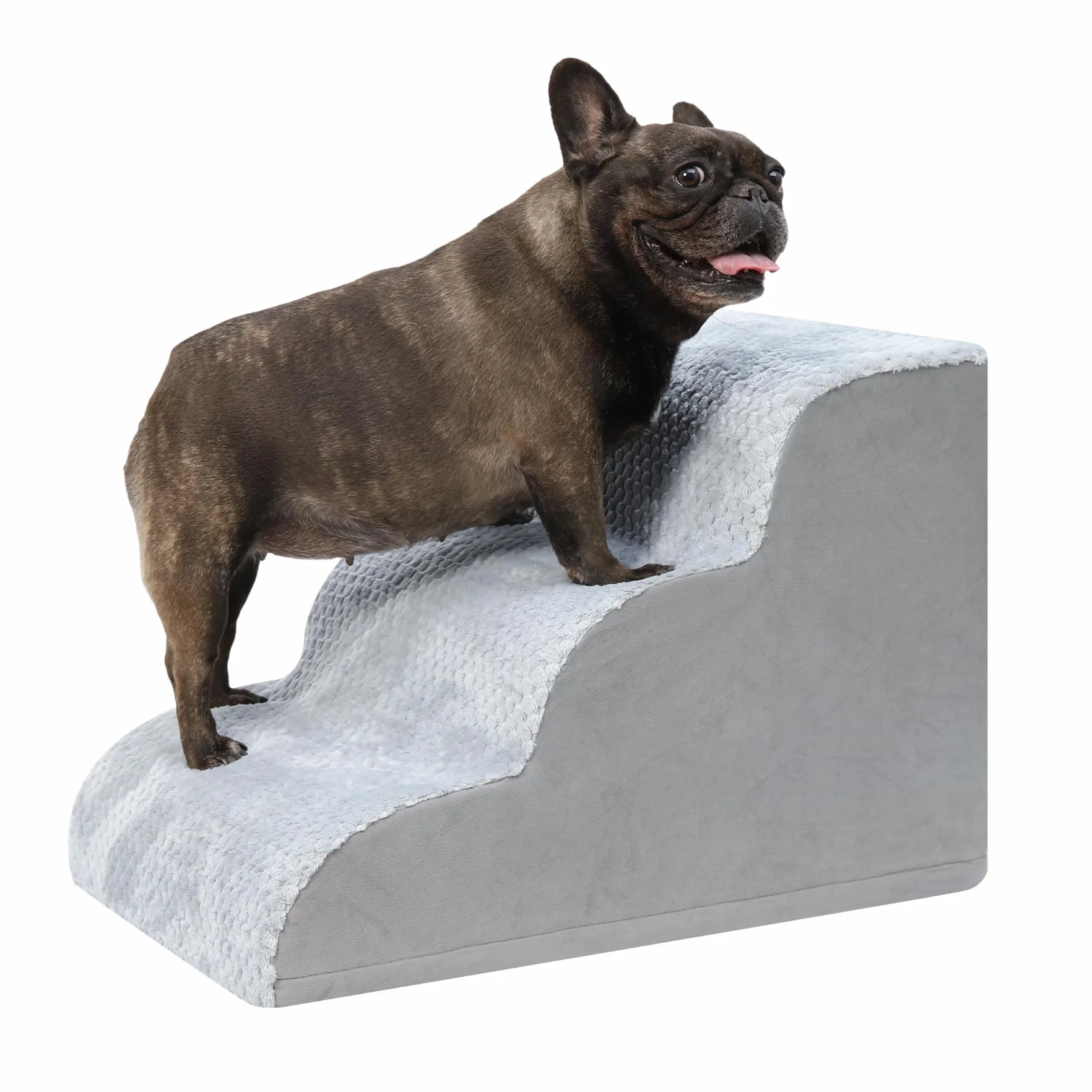 KSIIA Escalera para Perro 3 Escalones, Rampa para Perros con Base Antideslizante, Escalera para Mascotas Funda Desmontable y Lavable, para Sofá y Cama, Cachorros y Mascotas Mayores, 40x57x40 cm, Gris