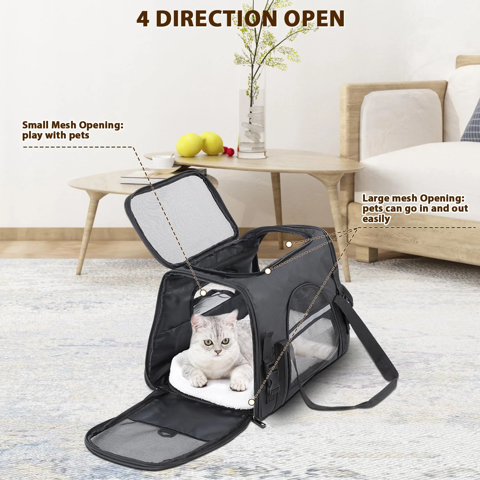 Romon Transportín Gato Perro, Transportin Perro Pequeño Cat Carrier, Bolsa Transporte Transpirable para Mascotas, Transportin Perro para Pequeños Plegable Bolso Gatos Cachorros Gatitos de hasta 6 Kg