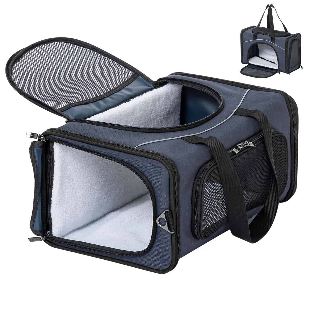 Petsfit Transportin Gato Plegable, Bolsa para Gatos & Perros para Aviones, Trasportines Gato Perro Apto para Coches & Trenes, Azul