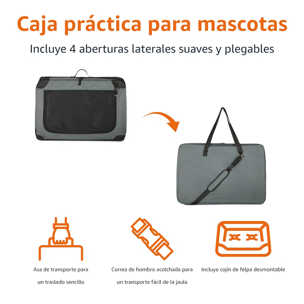 Amazon Basics Transportín portátil plegable de 4 puertas para perros y gatos, Gris, M 76 cm x 54 cm x 54 cm