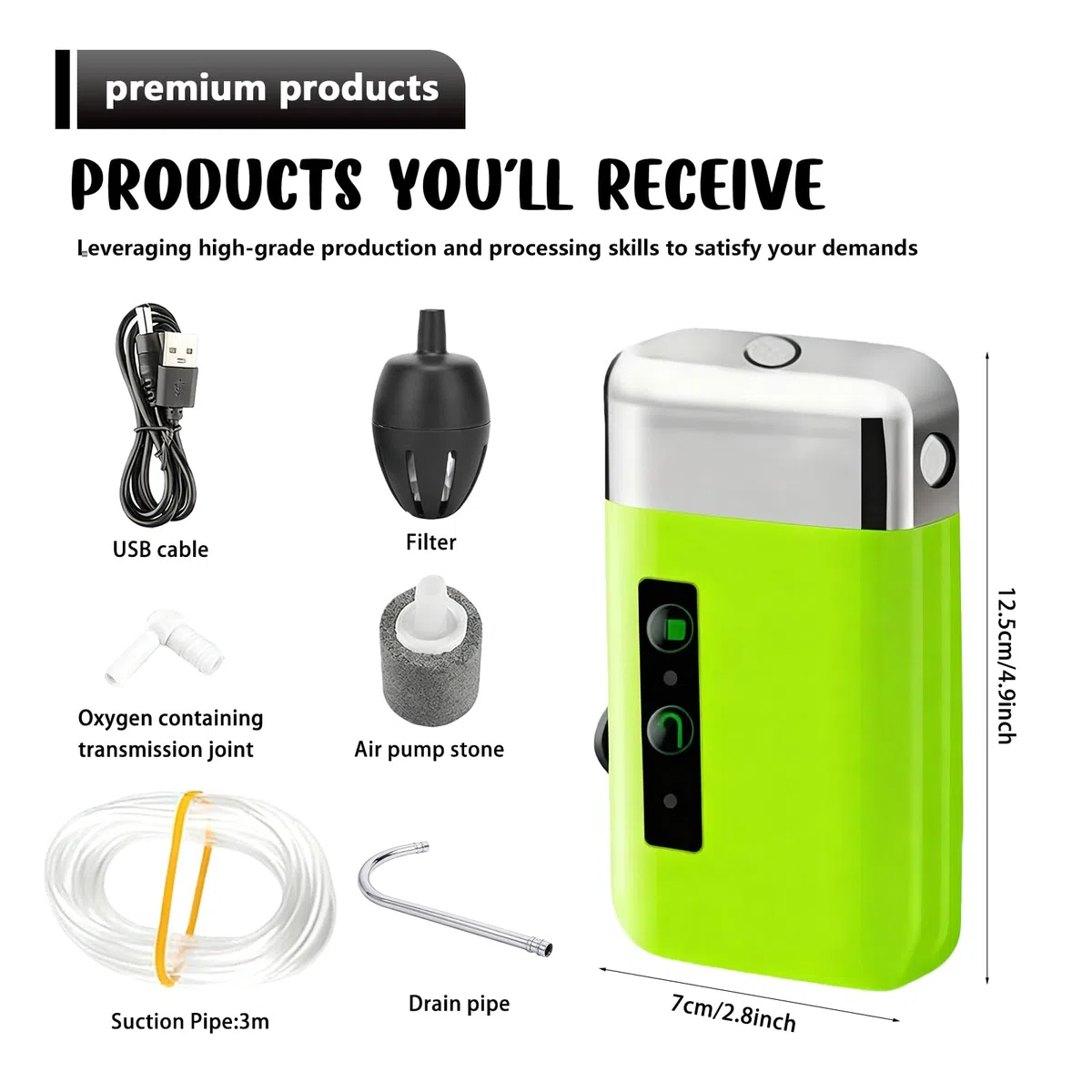 Bomba de oxígeno, mini bomba de aire portátil con carga USB, 3 modos inteligentes ABS para acuario, bomba de aire con triple filtración, sensor automático e iluminación LED para accesorios de pesca