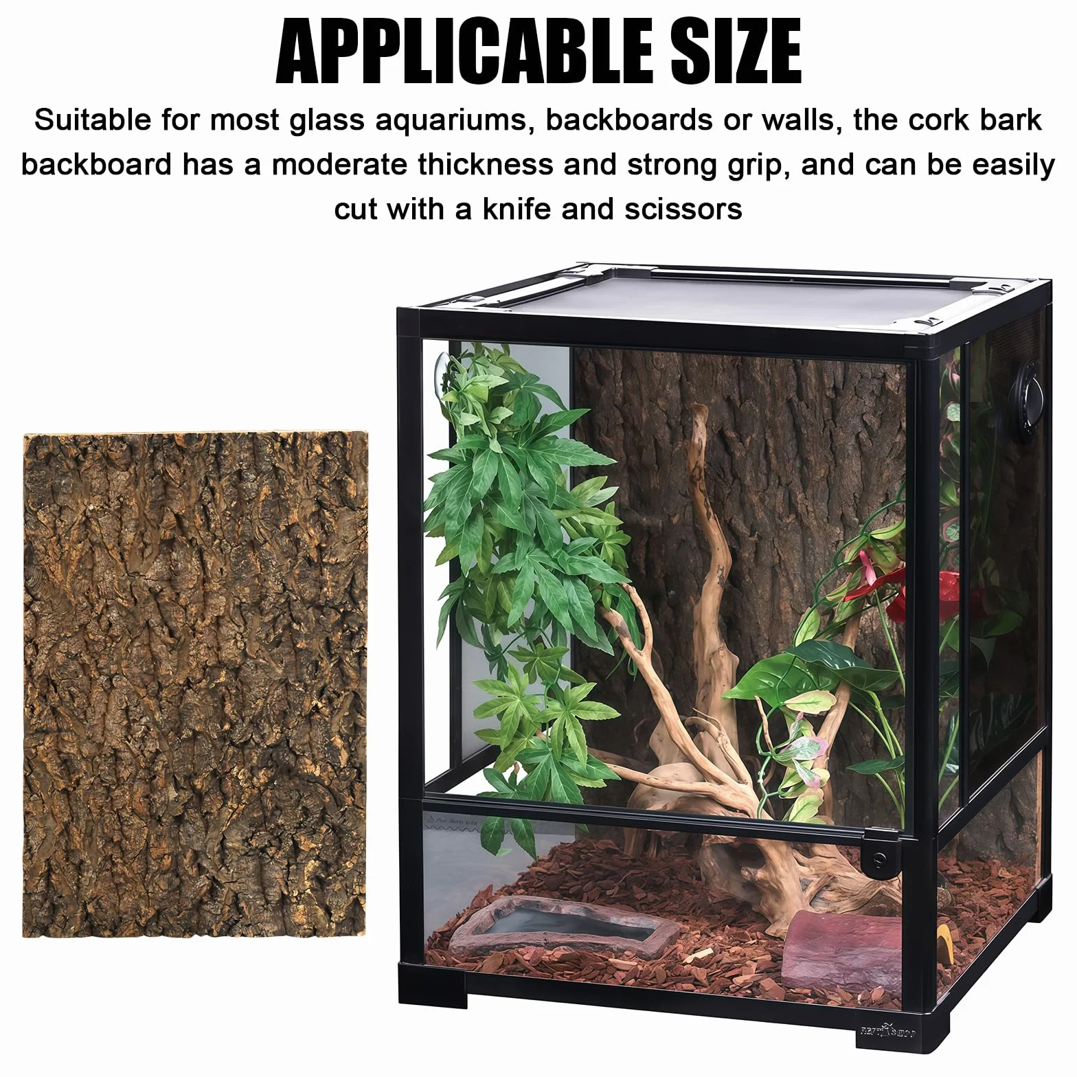 GOMETY 3 piezas corteza de corcho para terrario 30x20 cm, paredes traseras naturales aspecto corteza de árbol, decoración de pared para reptiles, lagartos, geckos, tortugas, serpientes y dragones