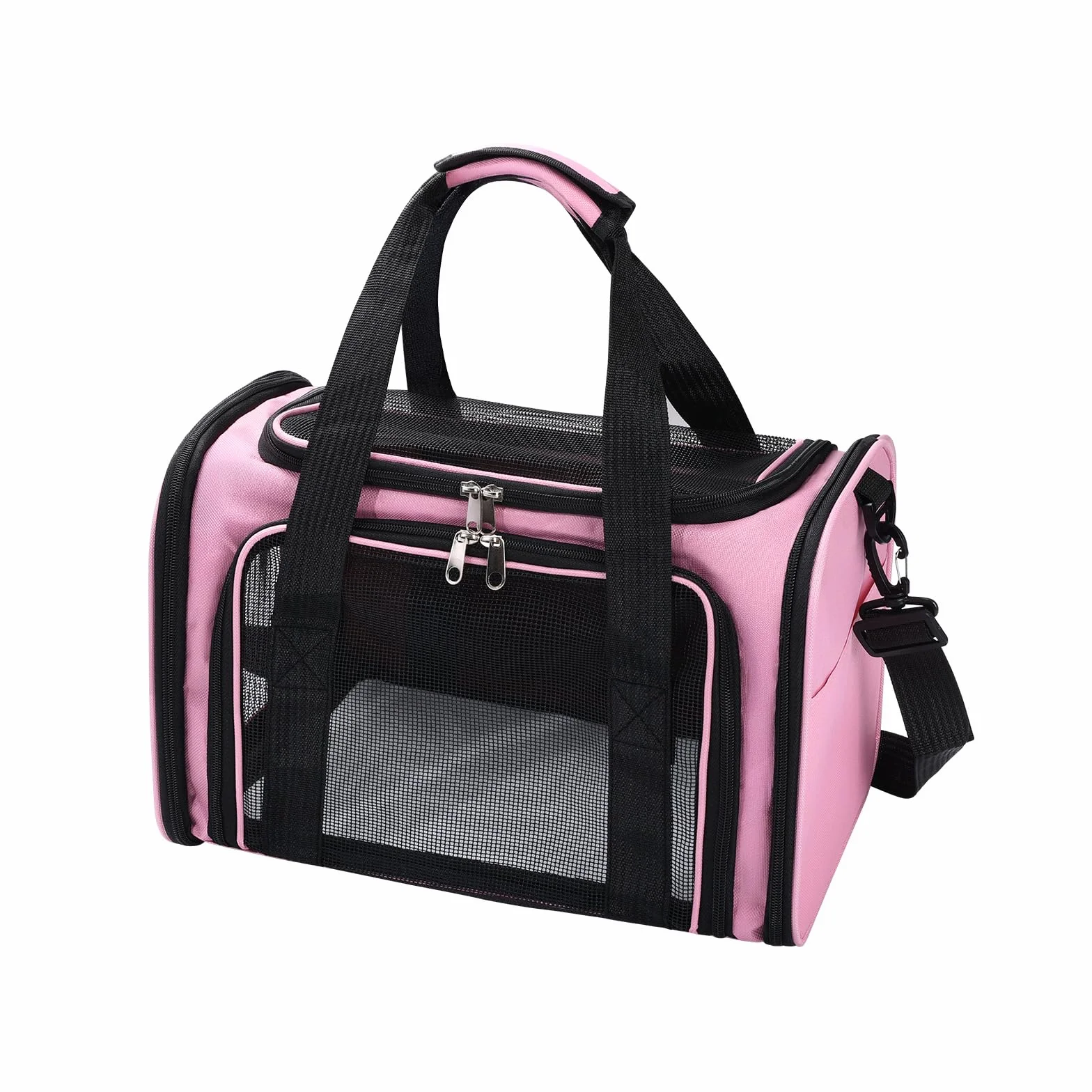 Transportín para Gatos y Perros hasta 5.5kg, Bolso de Transporte para Coche Plegable, Transportín Plegable para Viajes, Veterinario, Compras (Rosa, 40x25x25cm)