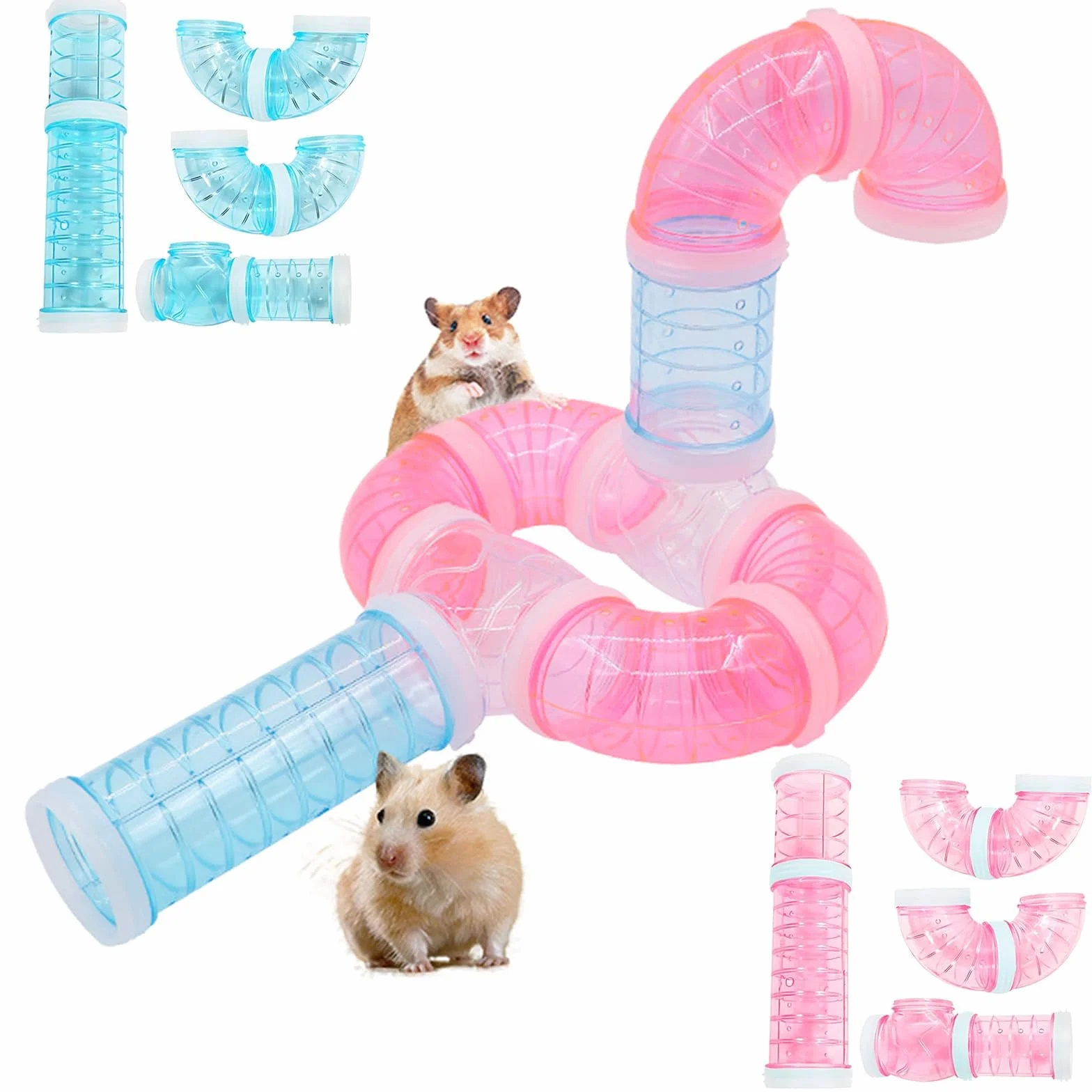 16PCS Tubos de Túnel de Juego para Hámster,Juego de Tubos Hámster,Accesorio Jaula Hámster,Accesorios de Conexión Creativa DIY Transparente, Rueda para Hámster Mascota Ratón Hámster
