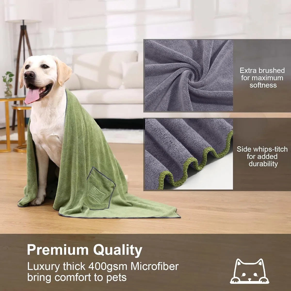 PETTOM 2 Pcs Toalla para Perros de Secado Rápido, Toalla Perro Microfibra Absorbente Artero, Toallas de Baño con Bolsillos para Perros Pequeños, Medianos y Grandes, 90x50cm