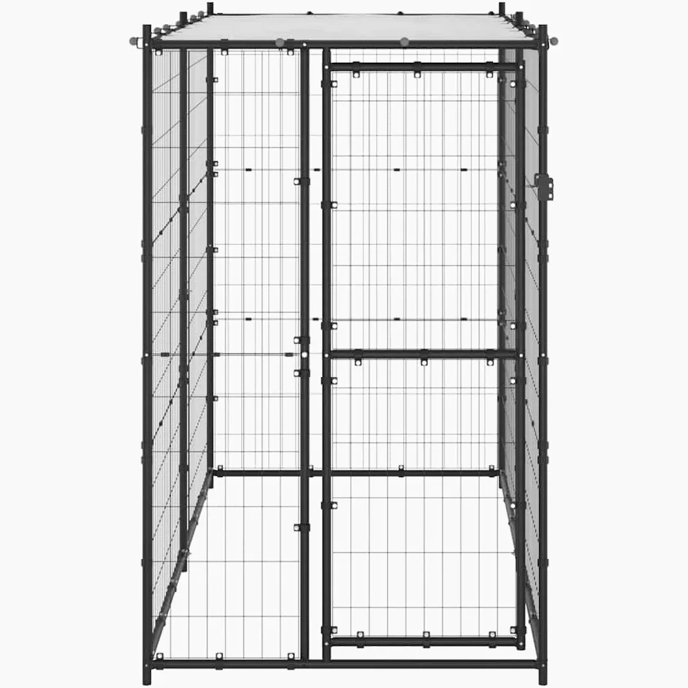 vidaXL Perrera para perros al aire libre, jaula para mascotas con puerta y techo, casa de parque para perros, valla de metal resistente para exteriores, para patio, acero