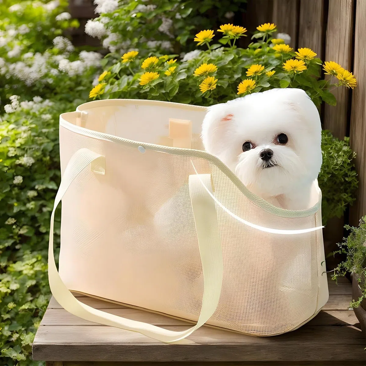 Transportín para Perro y Gato, bolsa de transporte para cachorros y gatos, bolsa de transporte de malla transpirable, ligera y cómoda para mascotas (Amarillo, Large)