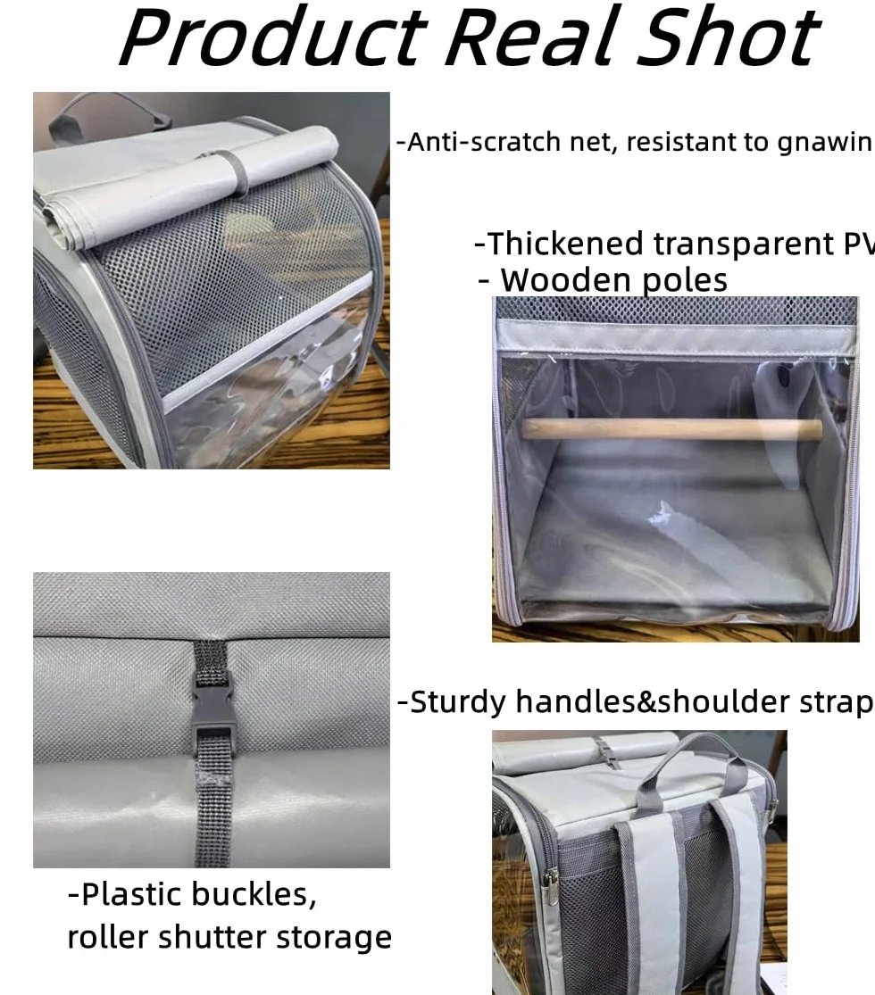 Transportin de Viaje pájaros Plegable Bolsa transportadora,Mochilas para Viajar,con Perchas de pie,con Copas de Clip de Acero Inoxidable,1 Piedra Molares,1 Bandeja de plástico,Loros,cacatúas