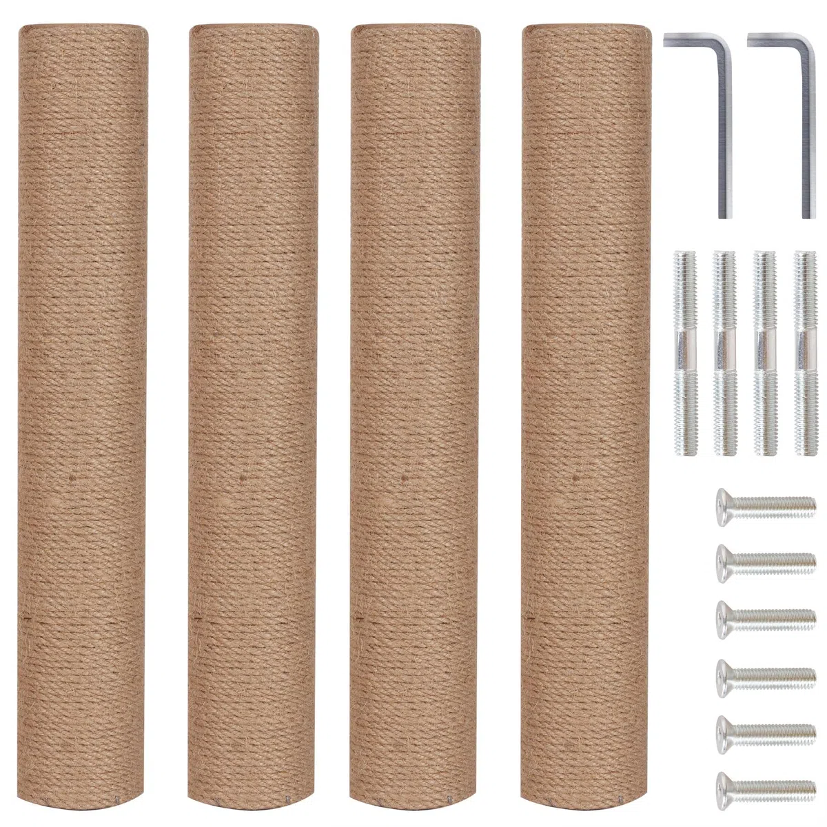 Paquete de 4 postes rascadores de repuesto para gatos de 15.7 pulgadas, postes rascadores de cuerda de sisal natural con tornillos M8 para piezas de renovación de torre de gatos de interior