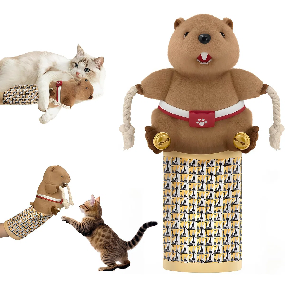 Katzen-Wrestling-Handschuh, marioneta de Lucha para Gatos con Acolchado Resistente para un Juego Interactivo Seguro, Juguete con Teaser para Gatos y Campana para Entrenamiento