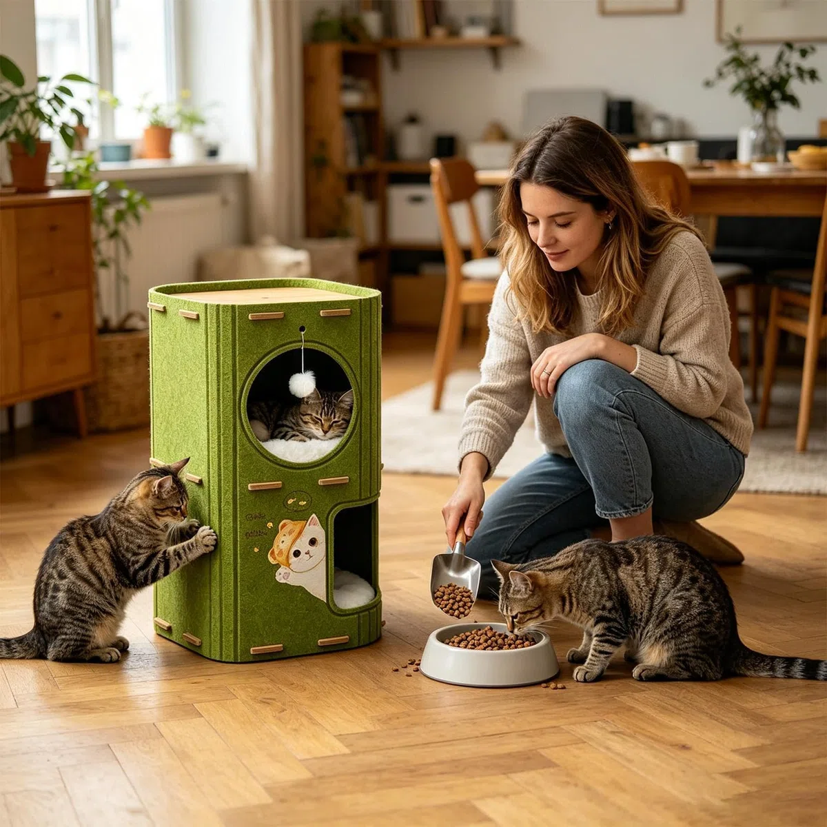 Genérico Caseta para Gatos de Interior - Cueva Plegable de Doble Capa Resistente a los arañazos de 37x37x6,0 cm | con Bola de Peluche y escondite para de Interior, para Uso doméstico y Exterior.