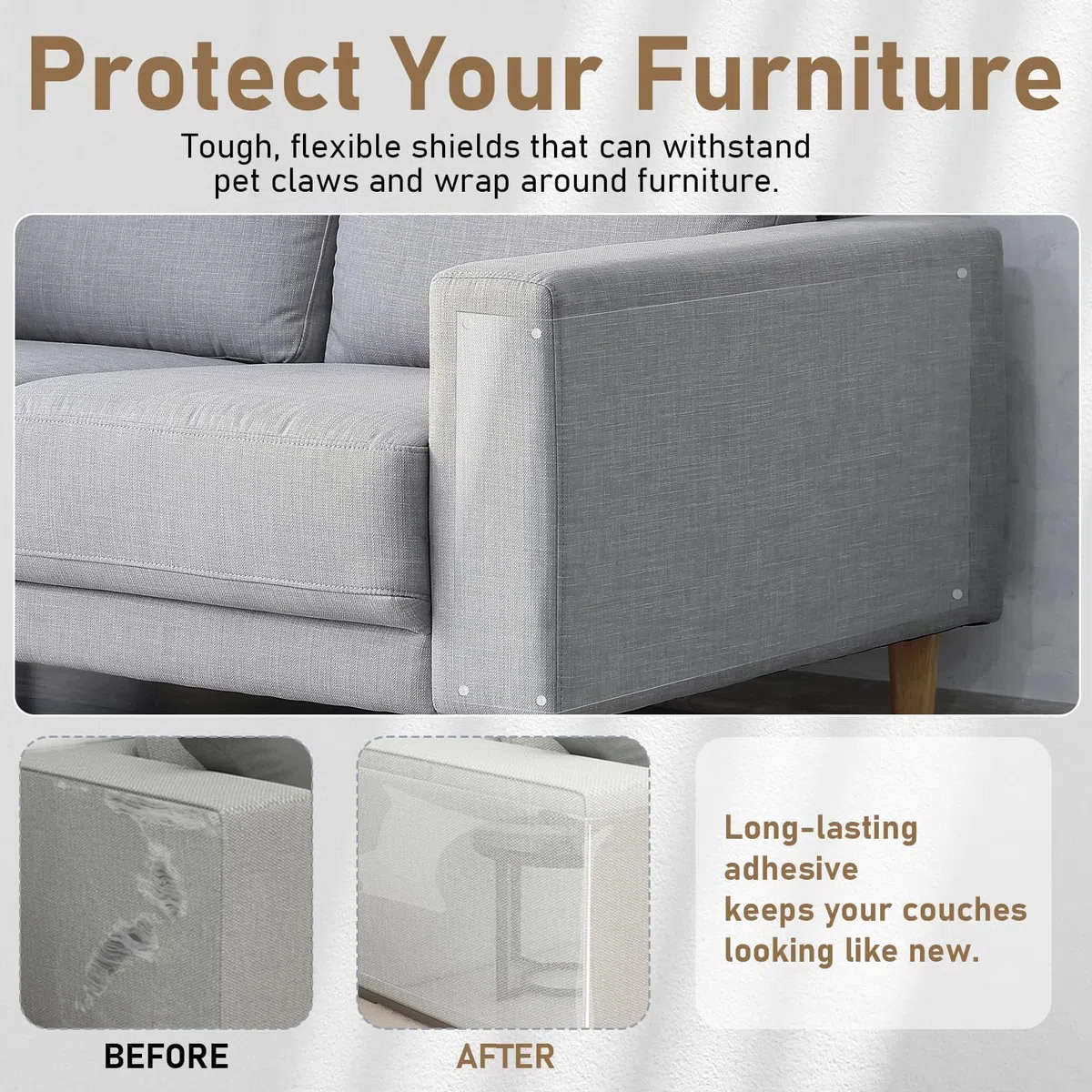 Protector para Gatos, 6PCS 20 * 45CM Protector Gatos Sofa, Transparente Antiarañazos Protectores de Sofa para Gatos con 10 Tornillos para Proteger Puerta Mesa Armario Alfombras, Sofás