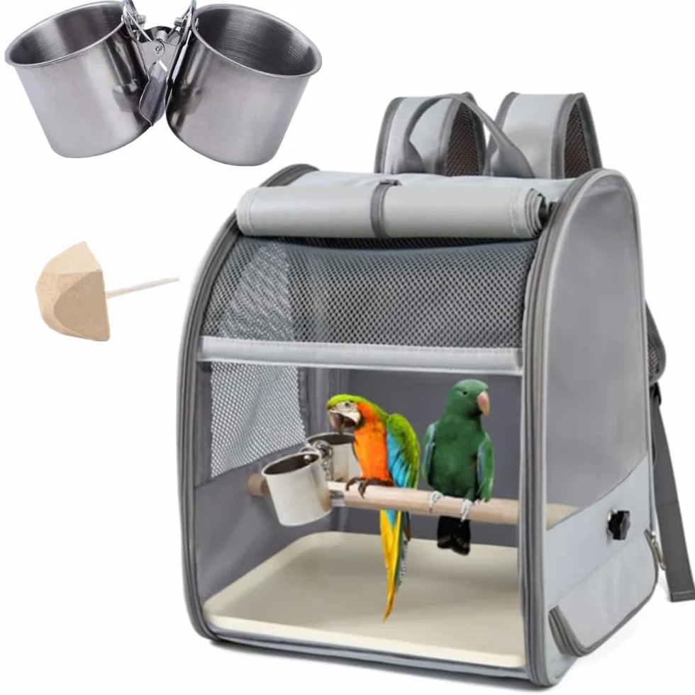 Transportin de Viaje pájaros Plegable Bolsa transportadora,Mochilas para Viajar,con Perchas de pie,con Copas de Clip de Acero Inoxidable,1 Piedra Molares,1 Bandeja de plástico,Loros,cacatúas