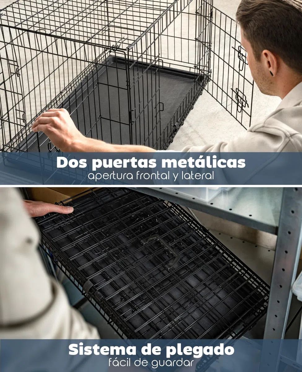 lionto Jaula Transporte Plegable para Perros Caja de Transporte, (L) 76x49x56 cm Negro