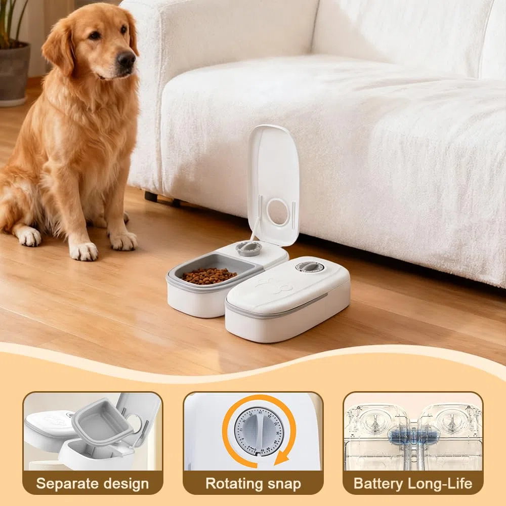 Programado Comedero Gato Perro, 700 ML 2 Comidas Dispensador Comida Gatos, Comedero Gato Automatico con Temporizador, Dispensador de Comida para Gatos Perro para Comida Húmeda Seca