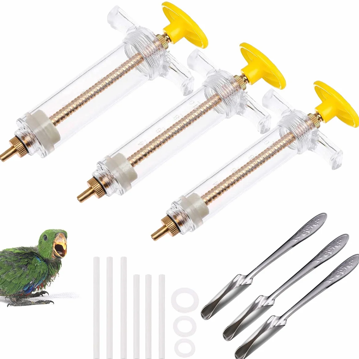3 Juegos de Jeringuillas de Alimentación para Pájaros, Kit de Jeringa Alimentaria para cría a Mano de Pájaros, Jeringa 10ml, 20 ml, 50ml con 6 Tubos de Cosecha.