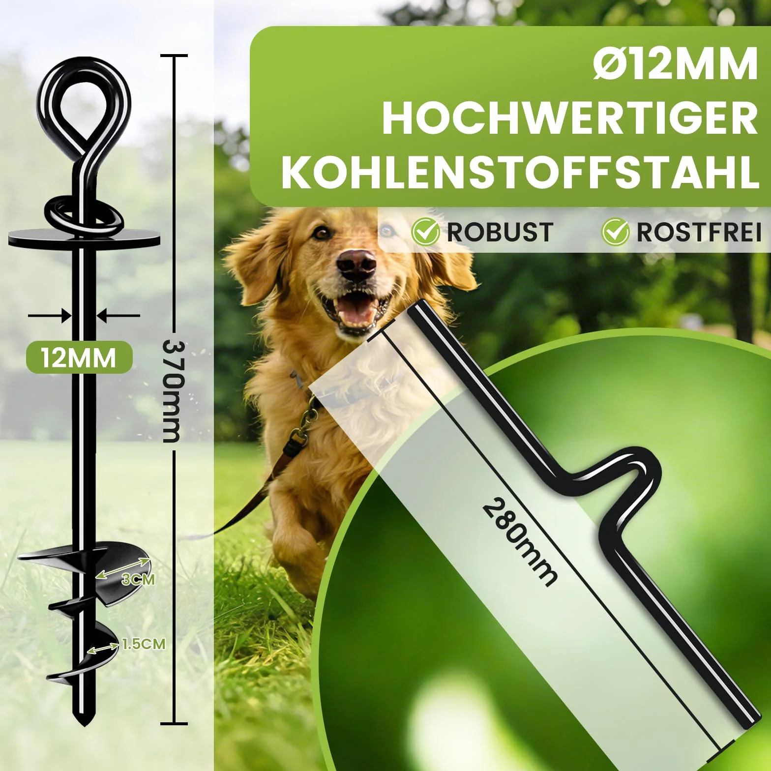 Ancla de Suelo para Perros, Estaca de Amarre para Perros al Aire Libre Antioxidante para Perros Grandes de hasta 220 Libras, Estaca de Rotación Libre para Perros para Jardín, Playa, Césped(Negro)