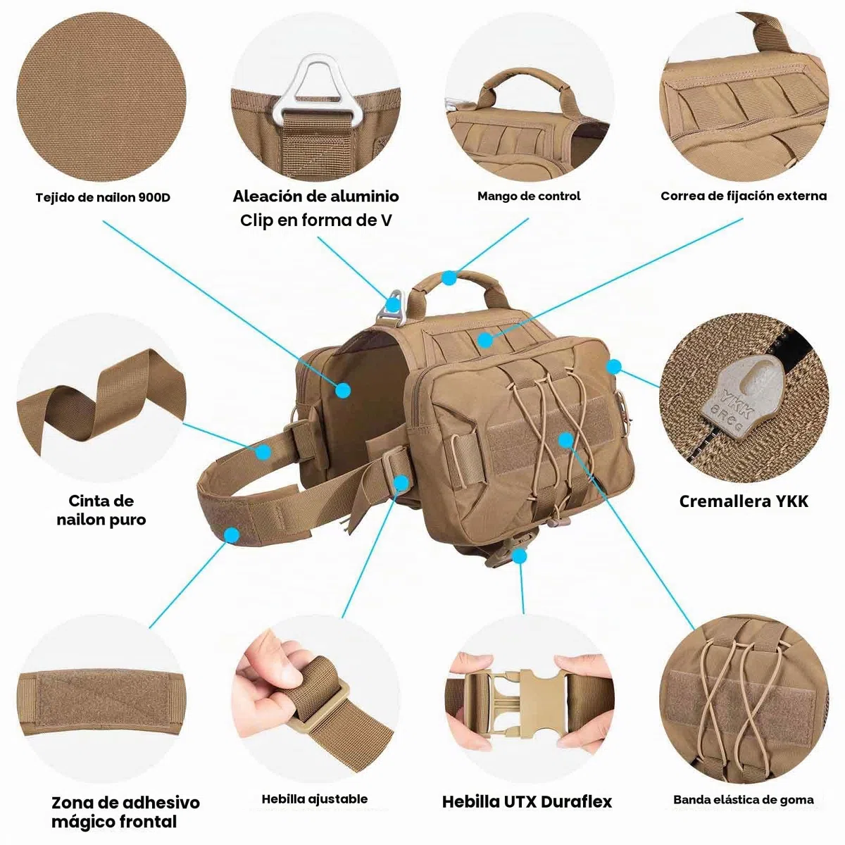 EXCELLENT ELITE SPANKER Mochila para Perro Hound Dog Saddle Bag para Viajes Camping Senderismo Perro Mediano y Grande con 2 Bolsillos Laterales de Gran Capacidad(COB-L)
