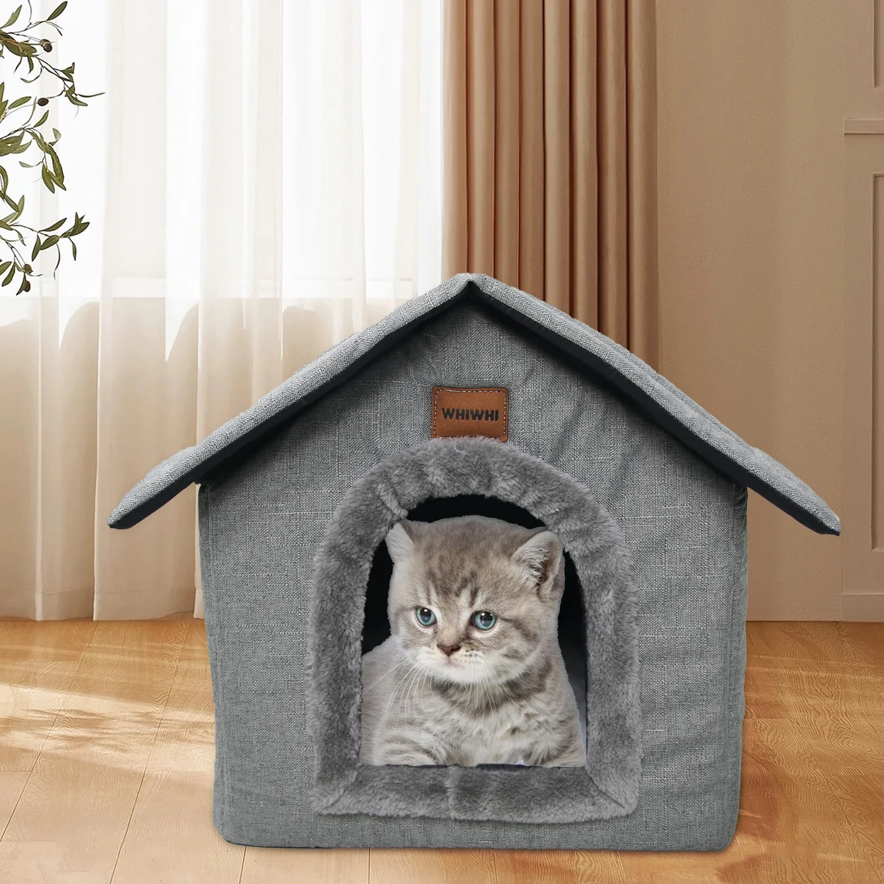 Casa para gatos, cueva para perros de interior, con cojín de felpa, plegable, suave, nido para gatos, 35 x 30 x 35 cm