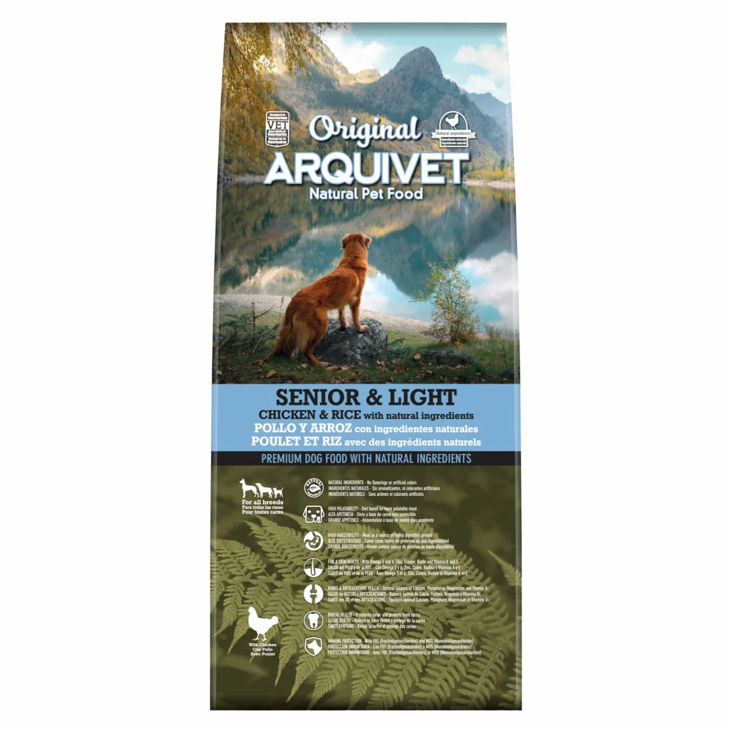 Arquivet Original Senior Y Light - Pienso para Perros Adultos Mayores - Pollo y Arroz - Marrón, 12 kg (Paquete de 1)