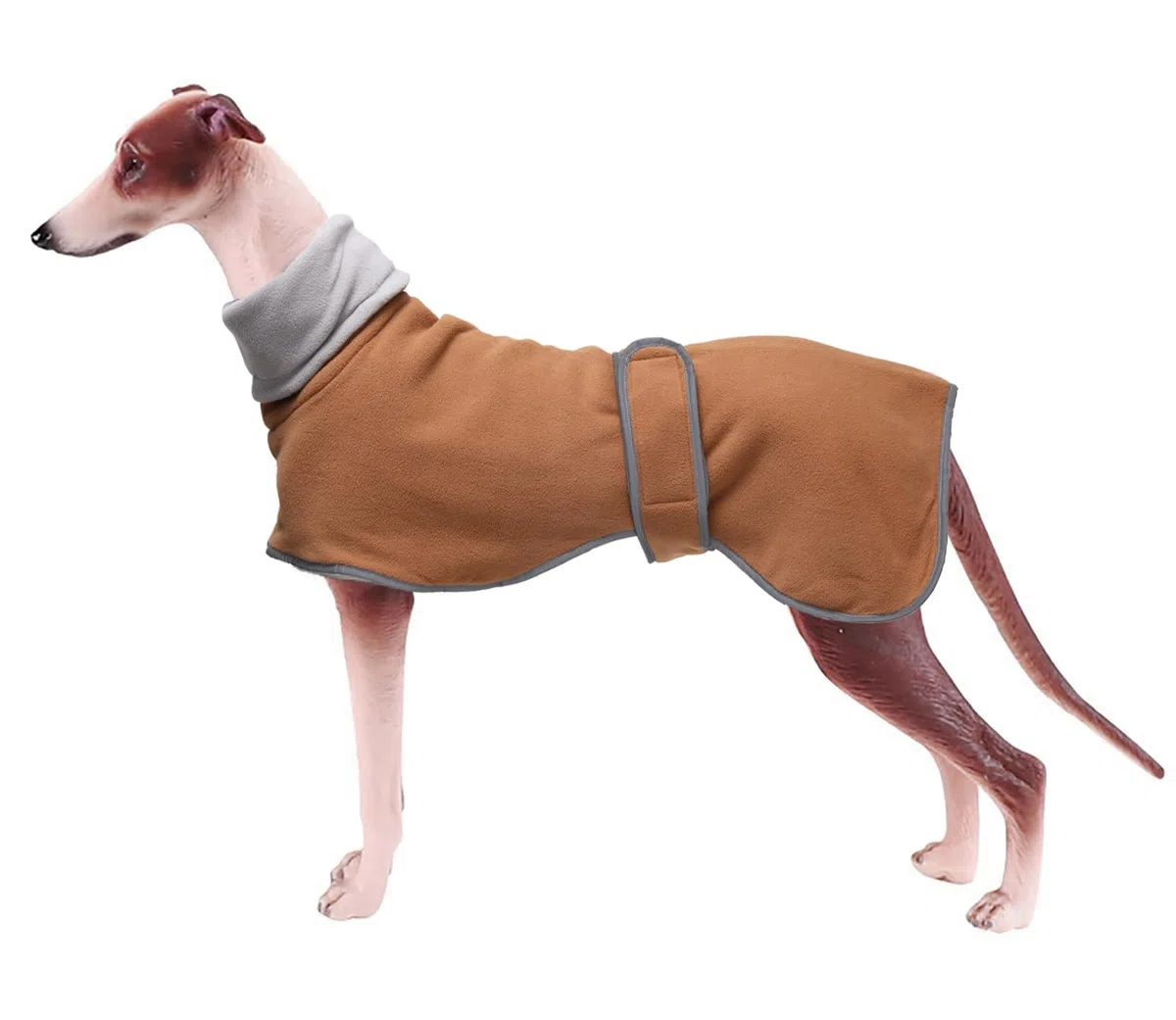 Geyecete - Abrigo con Forro Polar para Perro, con Bandas Ajustables, para Invierno Clima frío,Jersey con Agujero del arnés, para medianos y Grandes Perros Galgo-Marrón-XS