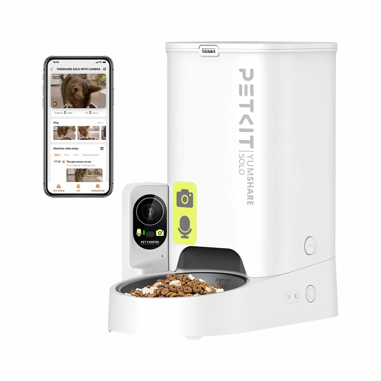 PETKIT Comedero Gato Automatico con Cámara, 1080P HG, Función AI, Dispensador Comida Gatos/Perros 3L, 2.4G WiFi, Audio Bidireccional, App Control, Cuenco de Acero Inoxidable