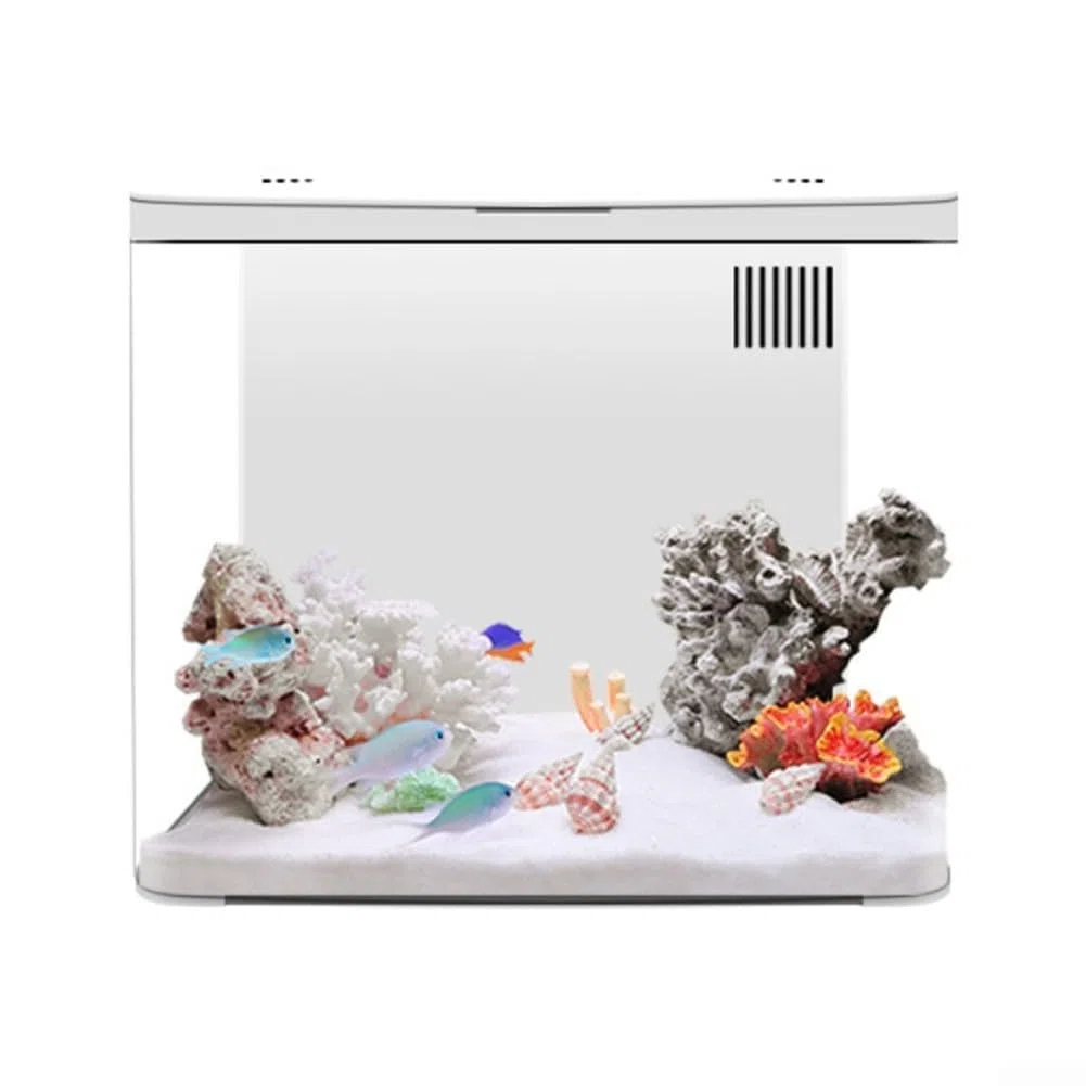 Kit de iniciación de acuario para peces betta pequeños con pecera ecológica de escritorio con luz LED y sistema de filtración multicapa para limpieza y medio ambiente (blanco)