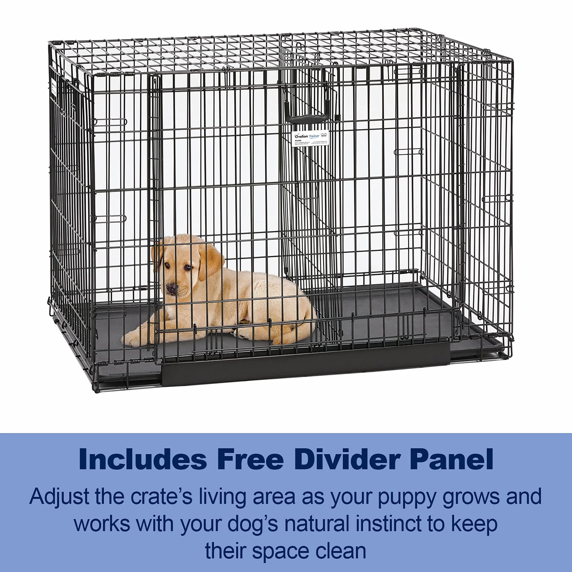 MidWest Homes for Pets Ovation - Jaula de metal plegable con doble puerta para perros, tamaño intermedio, 91 cm, puerta frontal y puerta lateral levadiza, diseño que ahorra espacio