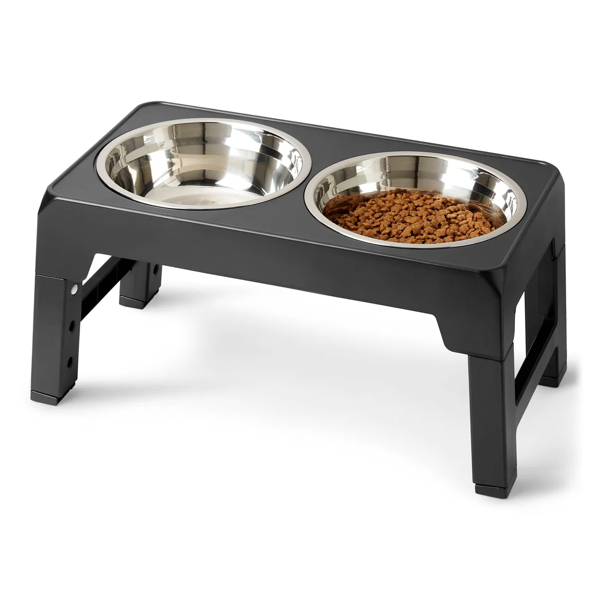 Amazon Basics Soporte Elevado para Perros, Cuenco Elevado Ajustable en Altura, Cuencos de Acero Inoxidable, Antideslizante, comedero para Mascotas, 44 x 24 x 30,5 cm, Negro