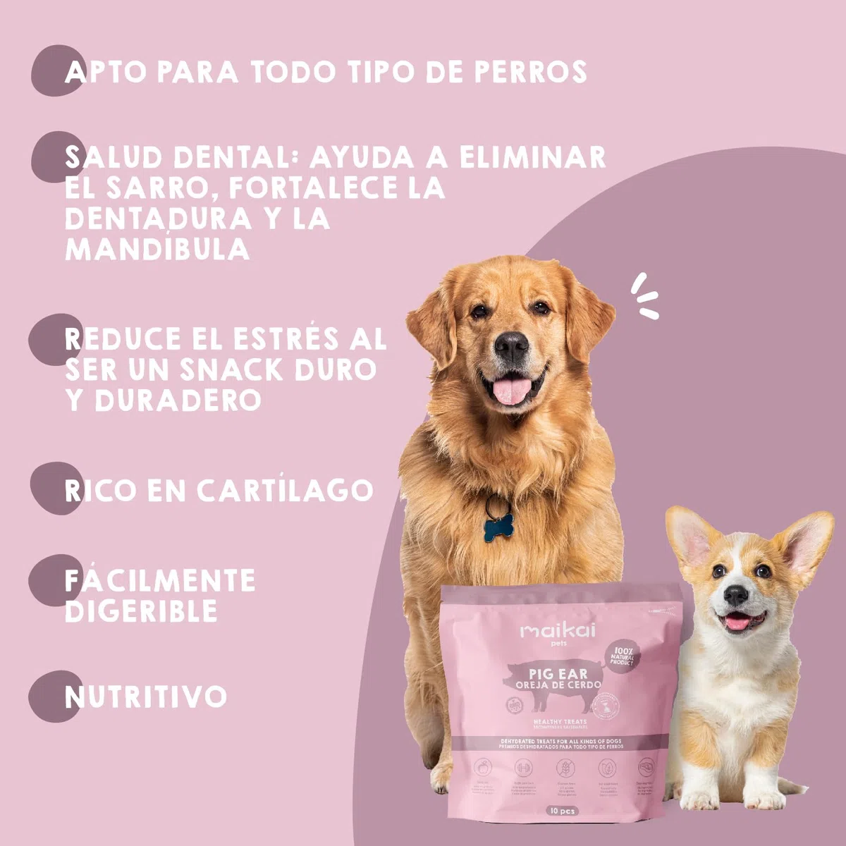 MAIKAI Pack 10 Orejas de Cerdo para Perros Golosinas Naturales para Perros Snacks 100% Naturales y Mordedor Natural Alternativa a Huesos Premios Saludables para Perros