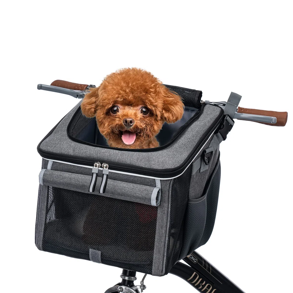 Cesta de bicicleta para perro, transportador de bicicleta para perros con 4 ventanas de malla para perros pequeños, gatos y cachorros, color gris