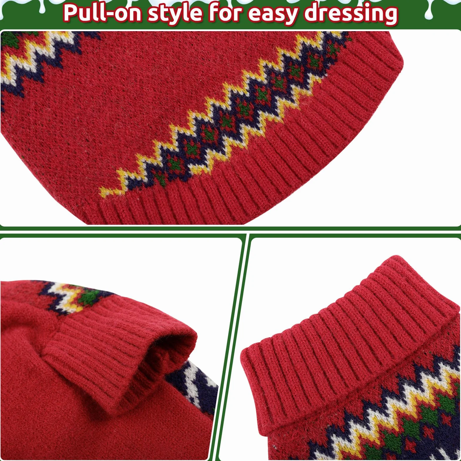 KONVINIT Jersey para Perros Navideño - Suéter de Navidad Perro Cuello Alto - Ropa Perro Invierno Cálida Tejido de Punto - Abrigos para Perros Xmas - para Mascotas Pequeñas y Medianas