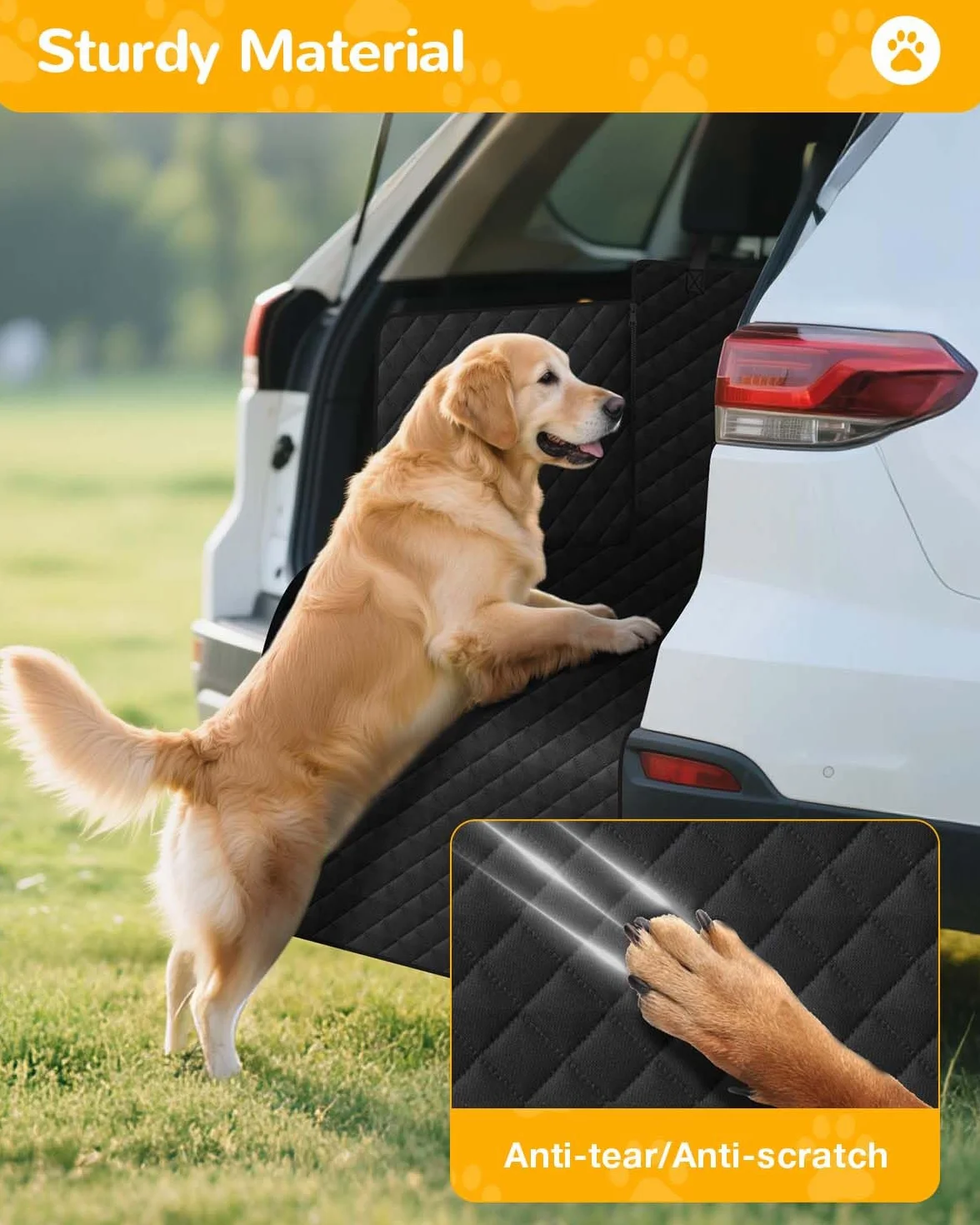 Protector de Maletero para Perros, Manta Impermeable y Antideslizante con Protección Lateral y de Parachoques, Funda Resistente y Fácil de Limpiar para Maletero de Coche - Negro
