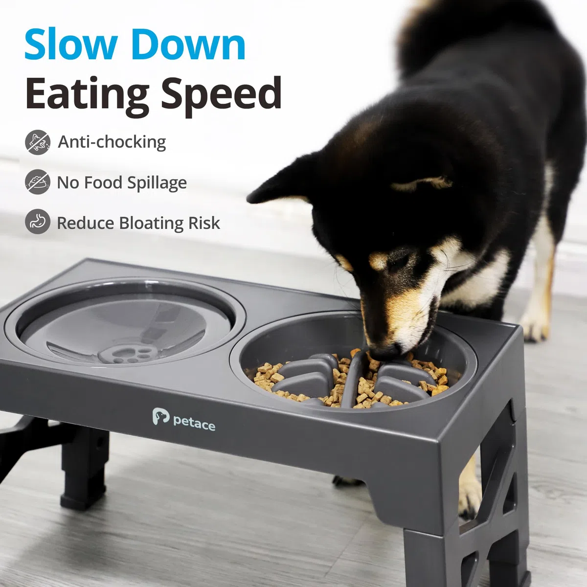 Comedero Elevado de Acero Inoxidable, Antivoracidad y Antigoteo, Ajustable para Perros Pequeños, Medianos y Grandes, Gris