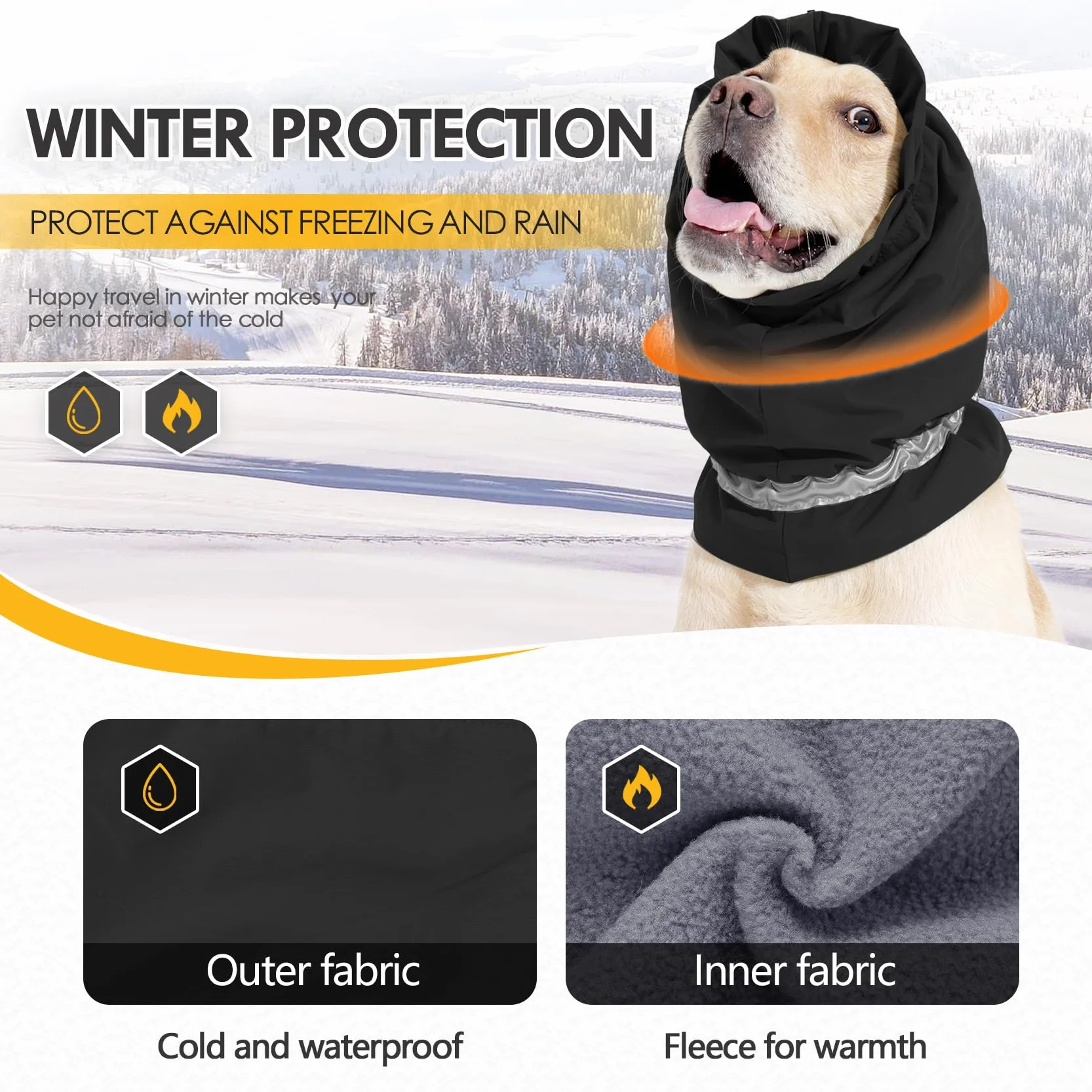 Protectores de orejas para perro, protección contra el ruido, capucha relajante, tira reflectante, cómoda, impermeable, calentador de cuello, para mascotas, para aliviar la ansiedad (negro, S)