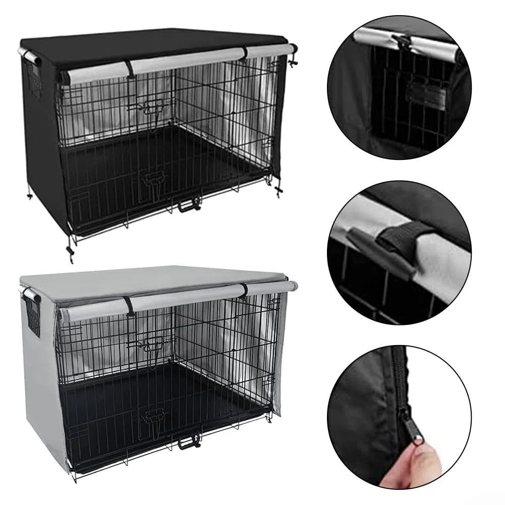 Cubierta de jaula para mascotas de tela Oxford 210D, cubierta de jardín para perro, con capa protectora de tela recubierta de PVC, para la mayoría de jaulas estándar para perros (gris, 124,5 x 79 cm)