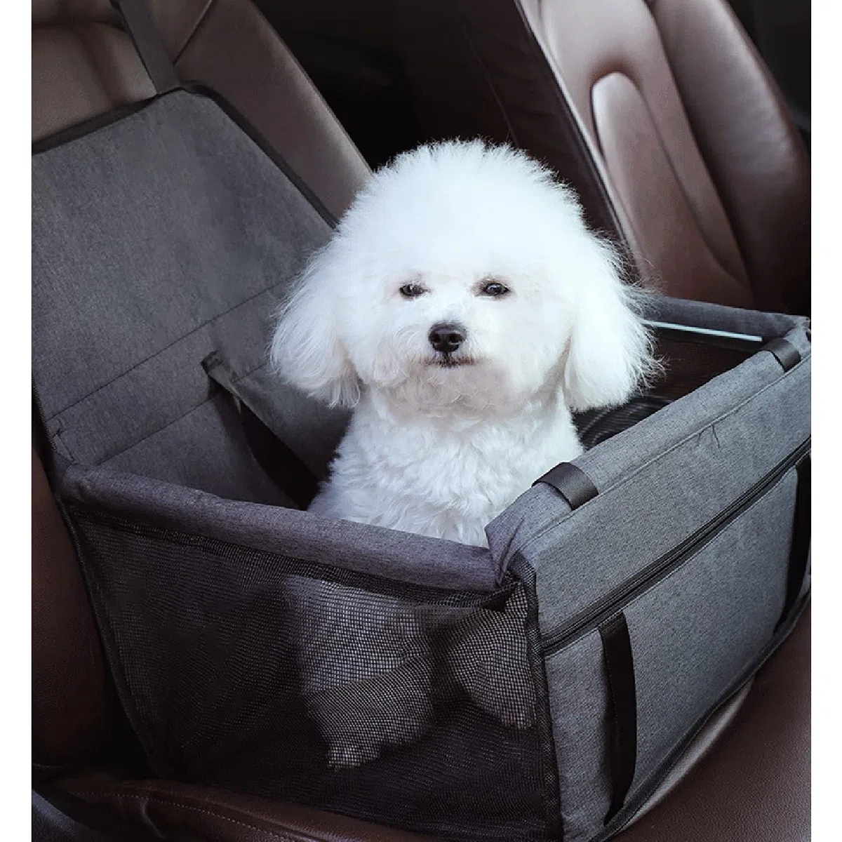 MENGQI - Asiento de seguridad de coche para perro, funda apta para mascotas pequeñas y medianas, lavable, plegable y transpirable