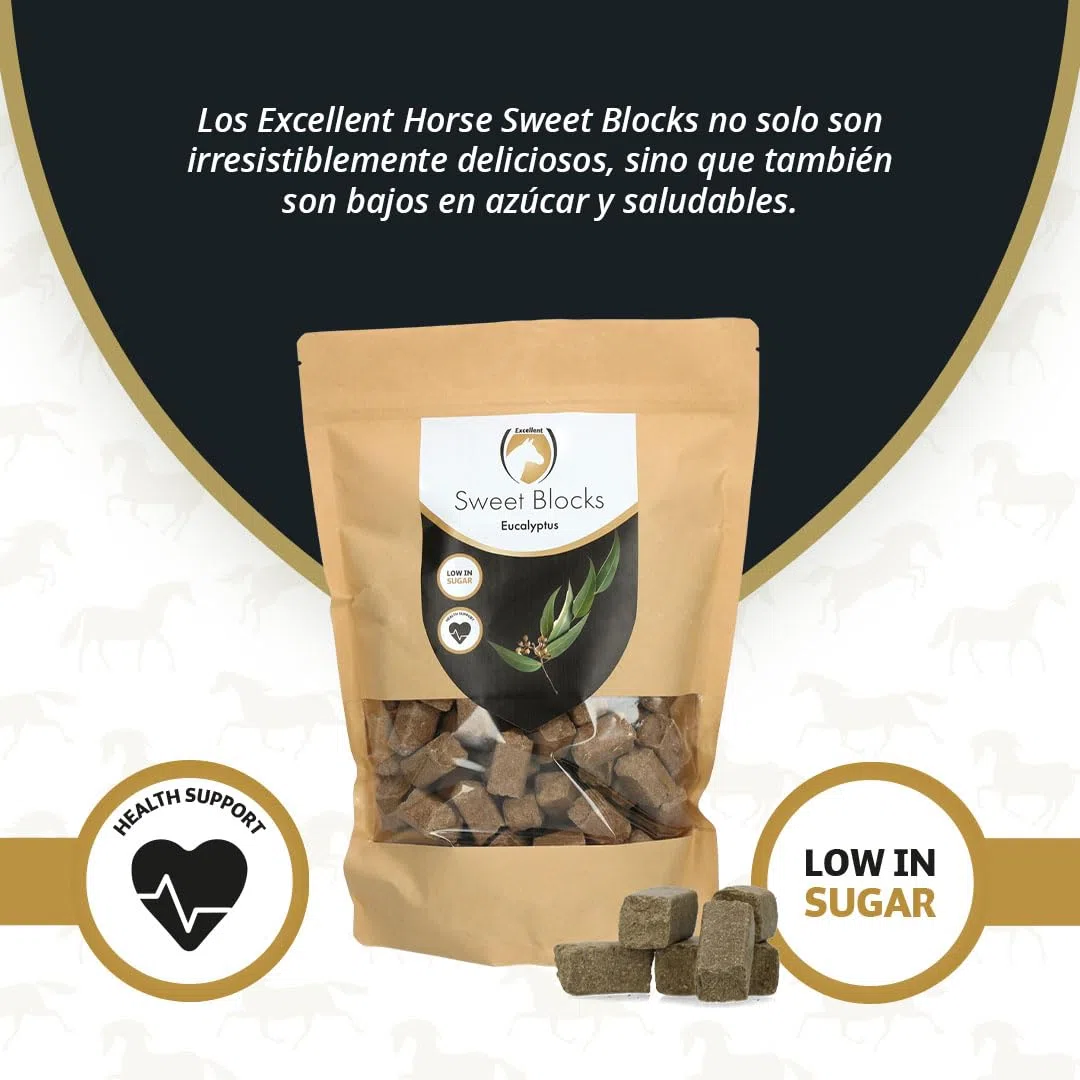 Excellent Horse Sweet Eucalypta Blocks – Caramelos de caballo – Sin azúcar – Caballos – Sabor de eucalipto – Trozos – Recompensa – 1 kg