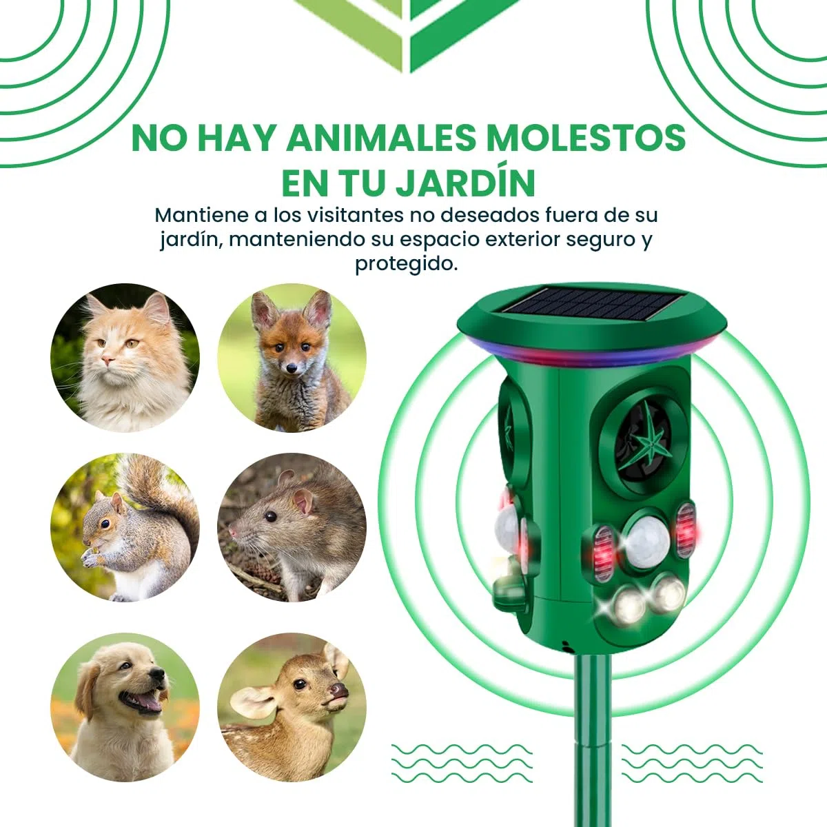Repelente de Gatos Fleau Garden Pro - Repelente de Animales - Ultrasónico - Energía Solar - Repelente de martas - de Palomas - de plagas - Resistente al Agua