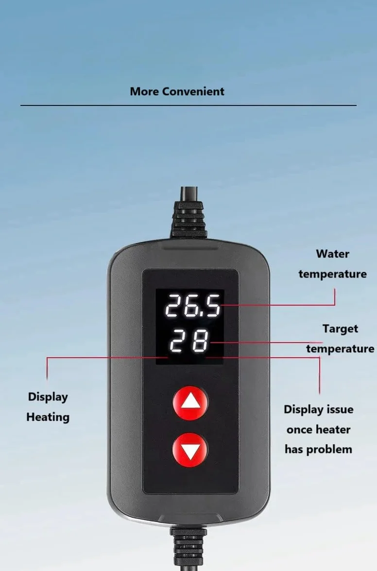 Calentador de Acuario con Pantalla de Temperatura Eco Calentador Ajustable 25W/50W/100W/200W/300W/500W (E-50W)