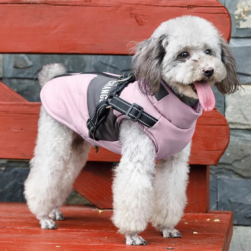 Chaquetas de Invierno para Perros,Abrigos cálidos para Perros Ropa Reflectante para Perros Chaleco Impermeable para Cachorros con arnés para Perros pequeños y medianos