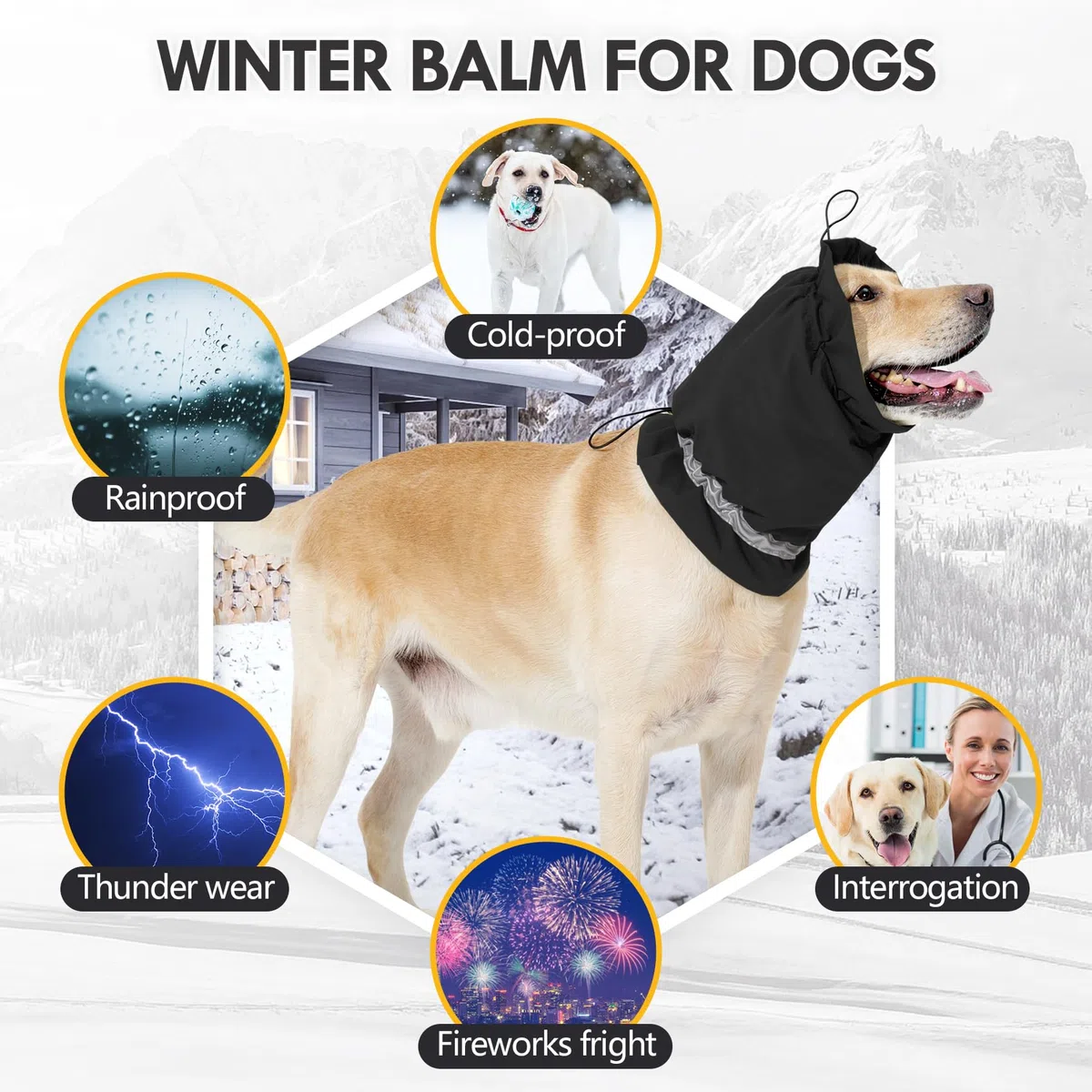 Protectores de orejas para perro, protección contra el ruido, capucha relajante, tira reflectante, cómoda, impermeable, calentador de cuello, para mascotas, para aliviar la ansiedad (negro, S)