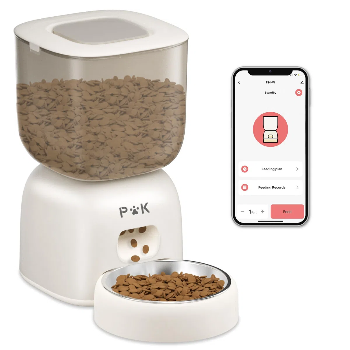 PUPPY KITTY Comedero Automático Gato, 2.4G WiFi Dispensador Comida Gatos con Grabación de Voz 10S, Bol de Acero Inoxidable 304, 1 a 10 Comidas, 3L