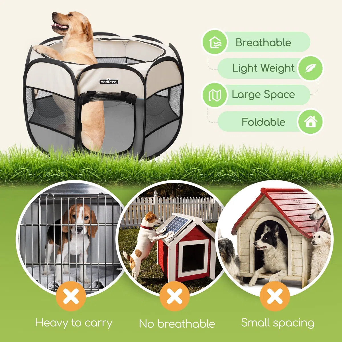 Nobleza - Parque para Perros 125x125x58 cm, Corralito Plegable para Mascotas de Interior y Exterior, Recinto Portátil de Tela Oxford Impermeable para Perros, Gatos y Cachorros