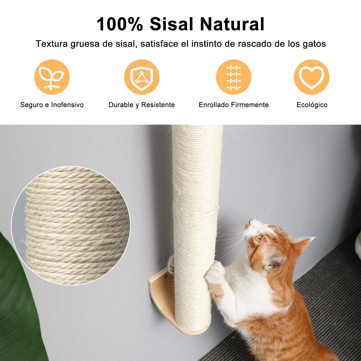 FUKUMARU Poste rascador para Gatos de Pared, rascador de 71 cm para Montaje en Pared, rascador de Pared Estable de sisal