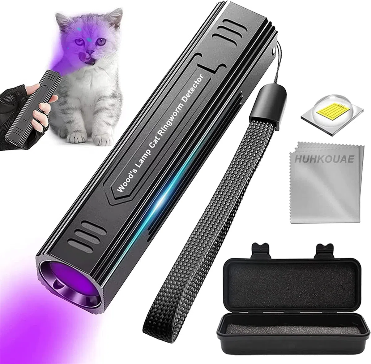 Wood's Lamp Pet gato, perro Wood's Black Light Linterna Cat Detector de tiña, Doctor Pet orina Detector, para analizar la piel del perro gato cuidado cama inspección de insectos