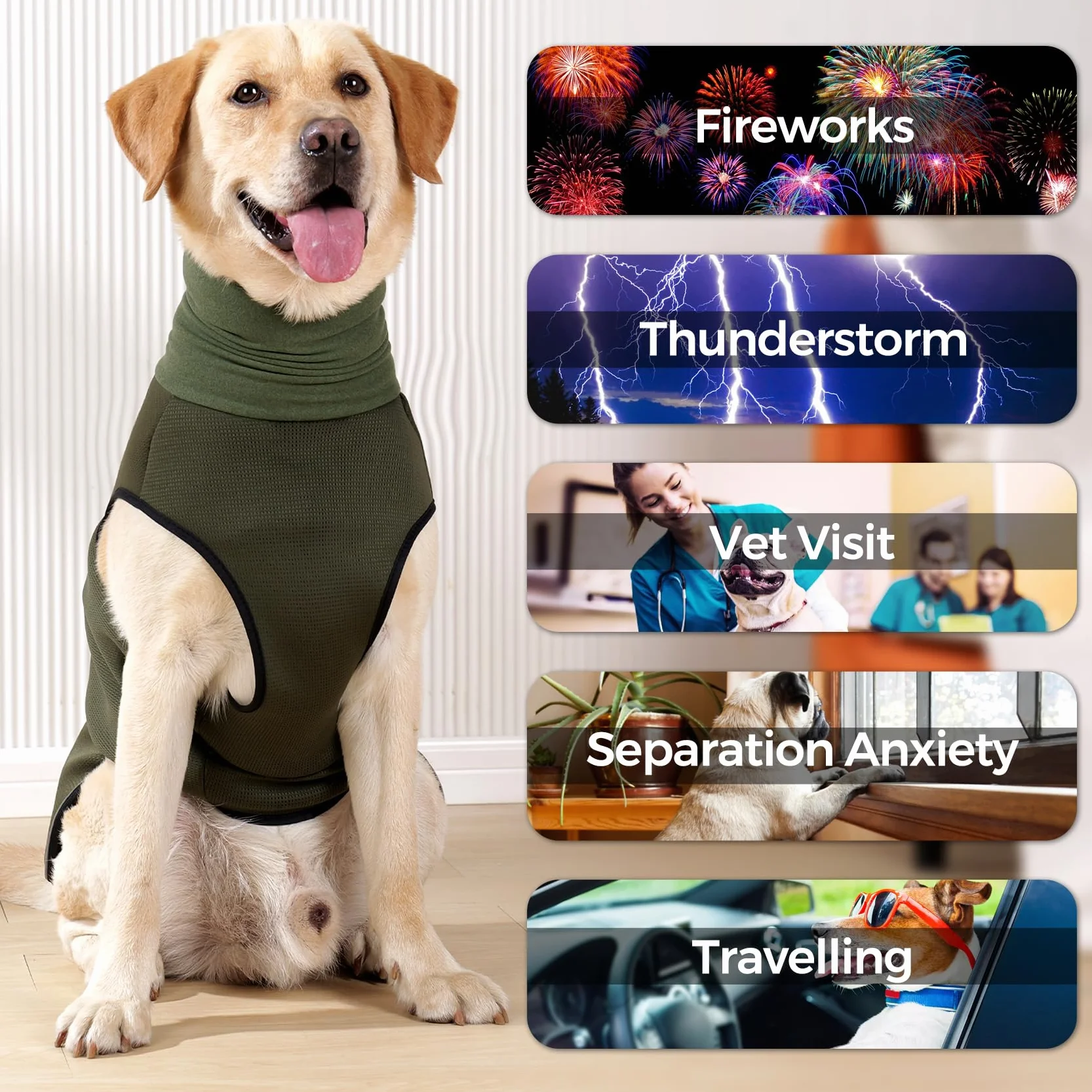 HEYWEAN Chaleco Anti-Ansiedad para Perros con Capucha Calmante y Tiras Reflectantes Abrigo Calmante para Perros Chaqueta Perro Alivio Ansiedad para Tormentas Fuegos Artificiales Viajes y Separación