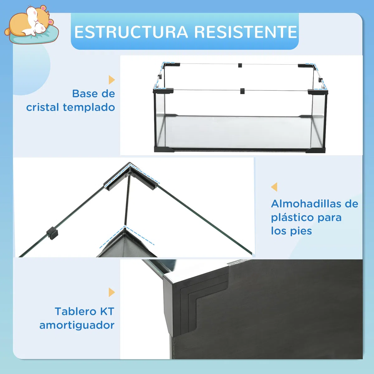 PawHut Jaula para Hámster Casa para Animales Pequeños con Fondo de Vidrio Plataformas Cuenco Bebedero Casita Rampas y Rueda de Ejercicio 60x40x54,5 cm Negro